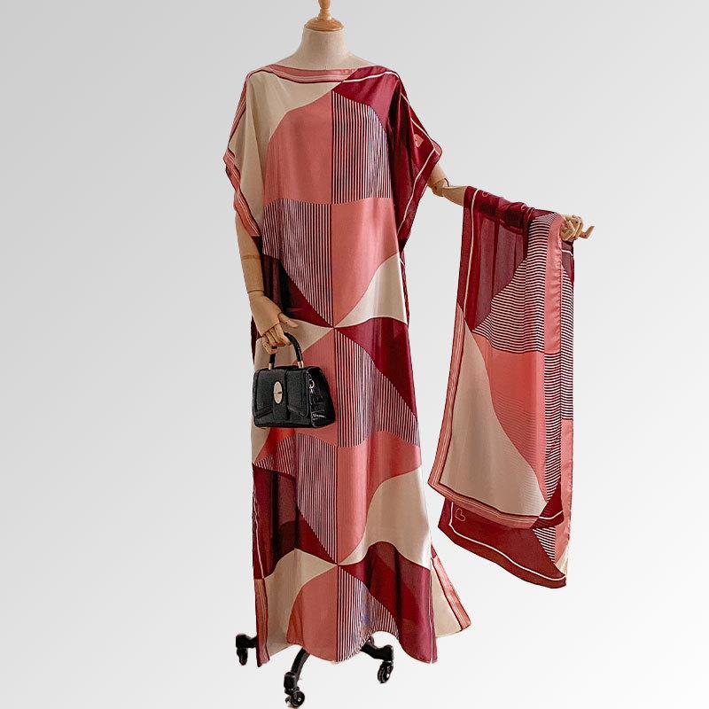 Women's Peacock Print Cape Shawl & Scarf Set, Elegant Beach Cover-Up For Holiday Vacation, Swimsuit Cover Up