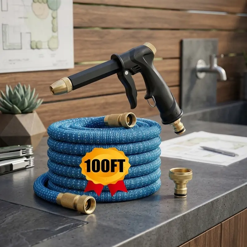 Multi-Purpose 100FT Expandable Garden Hose with Sprayer Nozzle Universal Connectors Durable Flexible Household Water Pipe