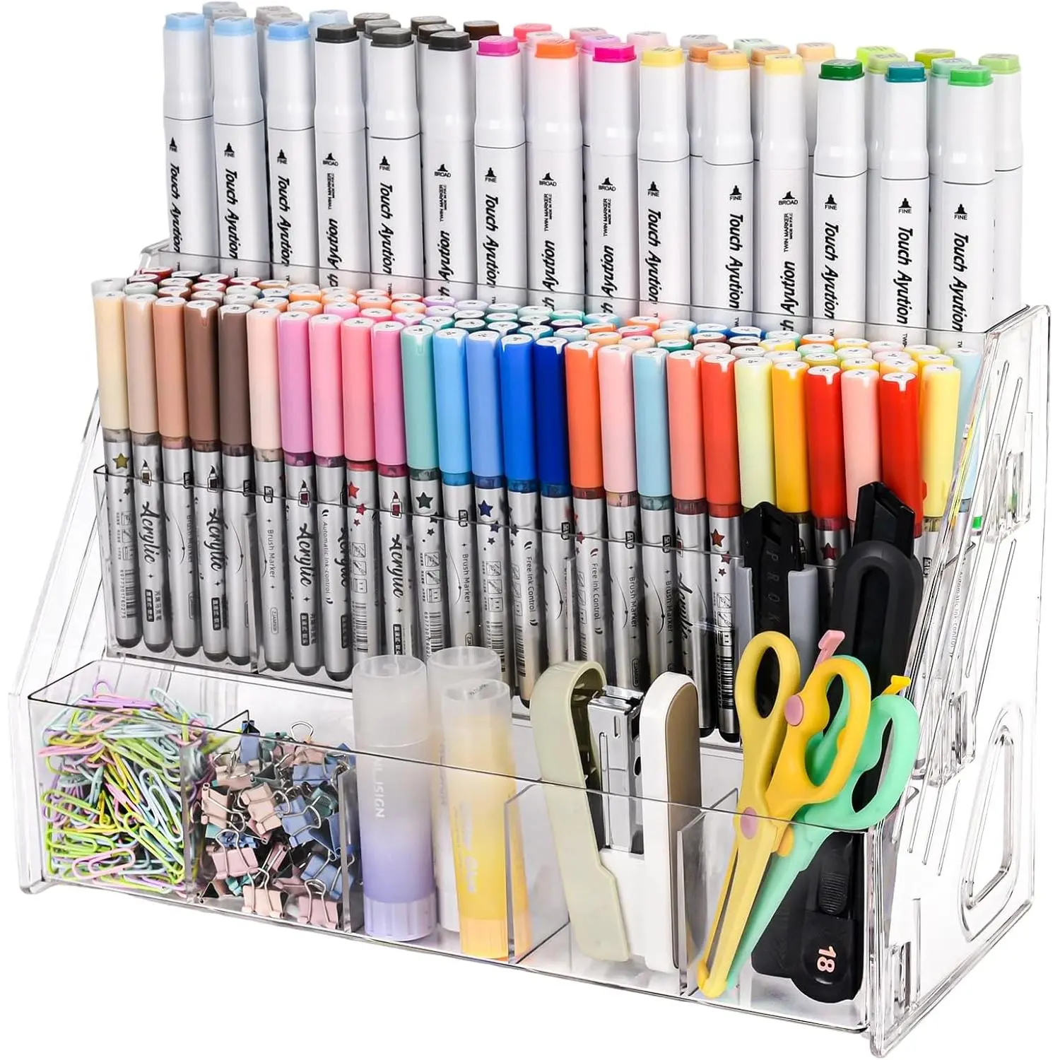 Pen Holder – 3 Tier 15 Compartments Vertical Storage for Markers, Pens & Art Supplies – Clear Desk Organizer for , School & Office – Ideal for Space-Saving & Desk Organization