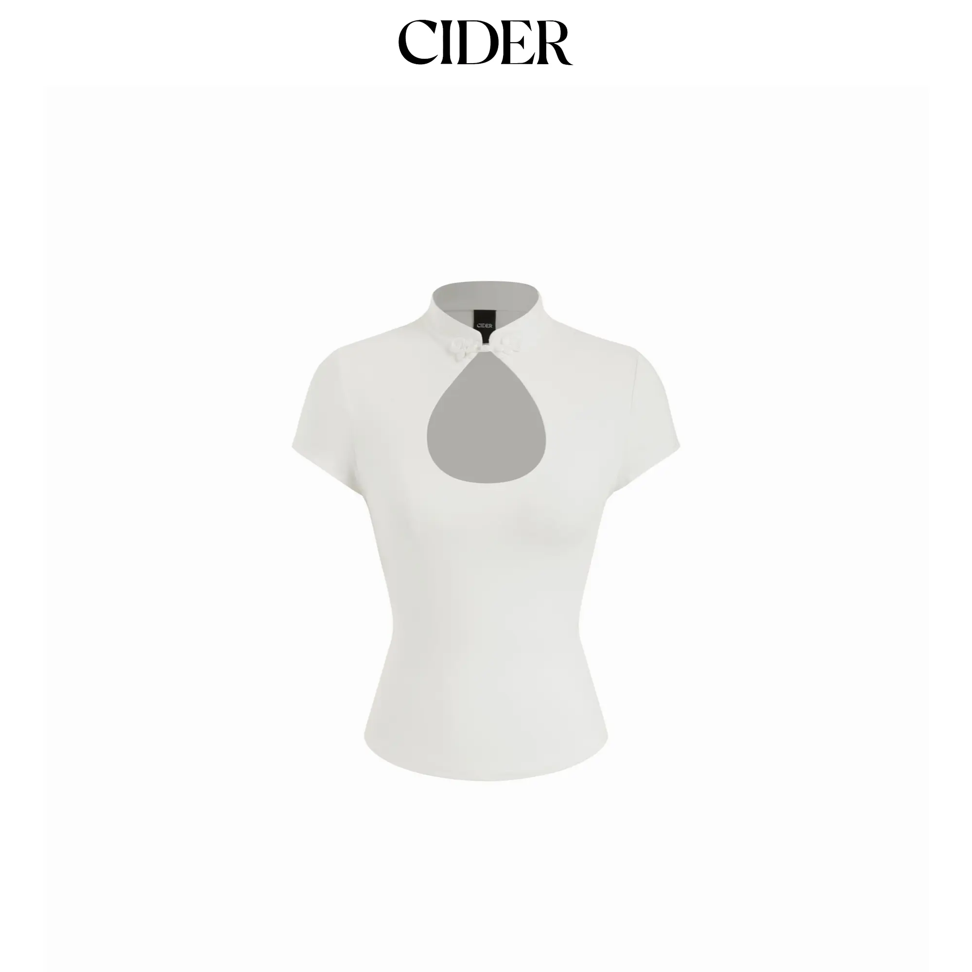 Cider Stand Collar Short Sleeve Cut Out Top
