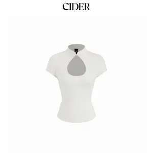 Cider Stand Collar Short Sleeve Cut Out Top Dealsforyou