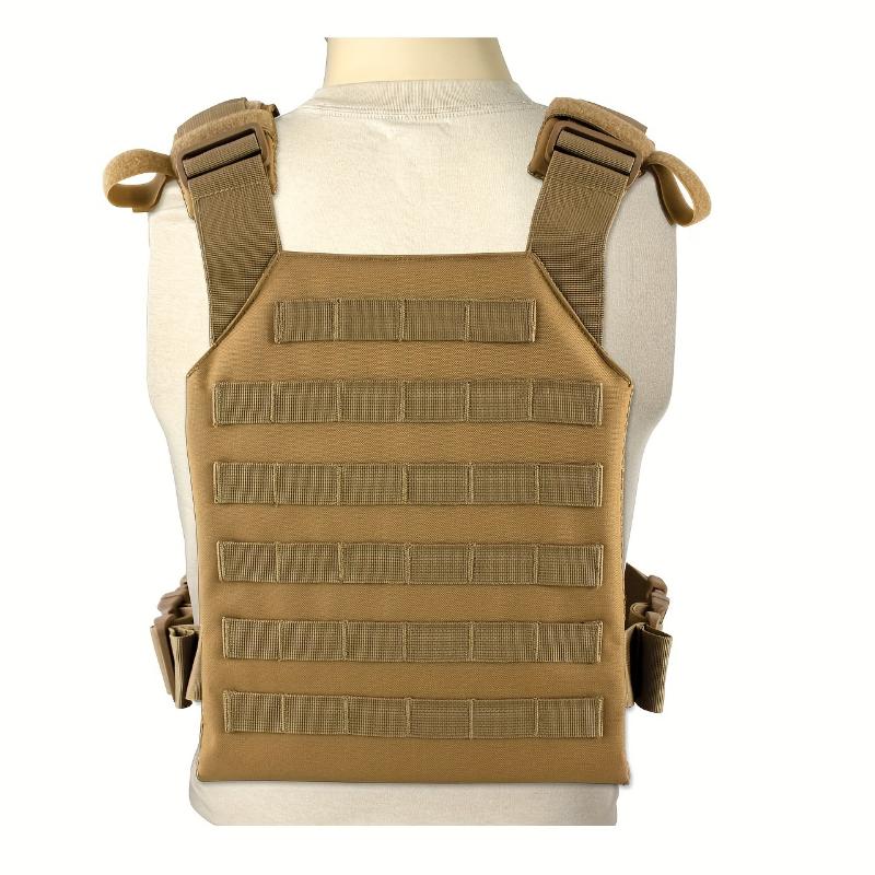 1pc Adjustable Lightweight Tactical Training Vest - Khaki, Durable Nylon Blend, All-Season Comfort with Multiple Pockets & Customizable Attachments for Outdoor Hunting