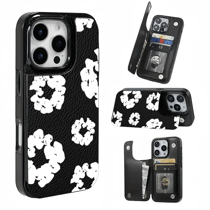 White Flower Card Holder Case, This phone case features a card slot function, can store bank cards, transit cards and other cards, suitable for iPhone 17/16/15/14/13/12, and makes a great gift for girls.