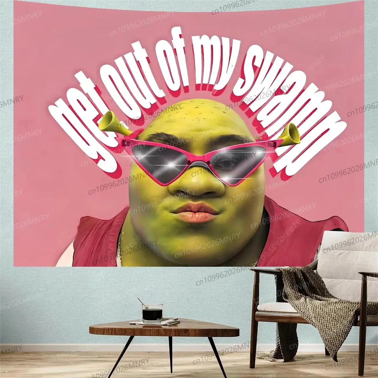 Get Out of My Swamp Tapestry Shrek Pink Tapestries Funny Meme Tapestries Wall Hanging Art Poster for Bedroom Living Room Decor