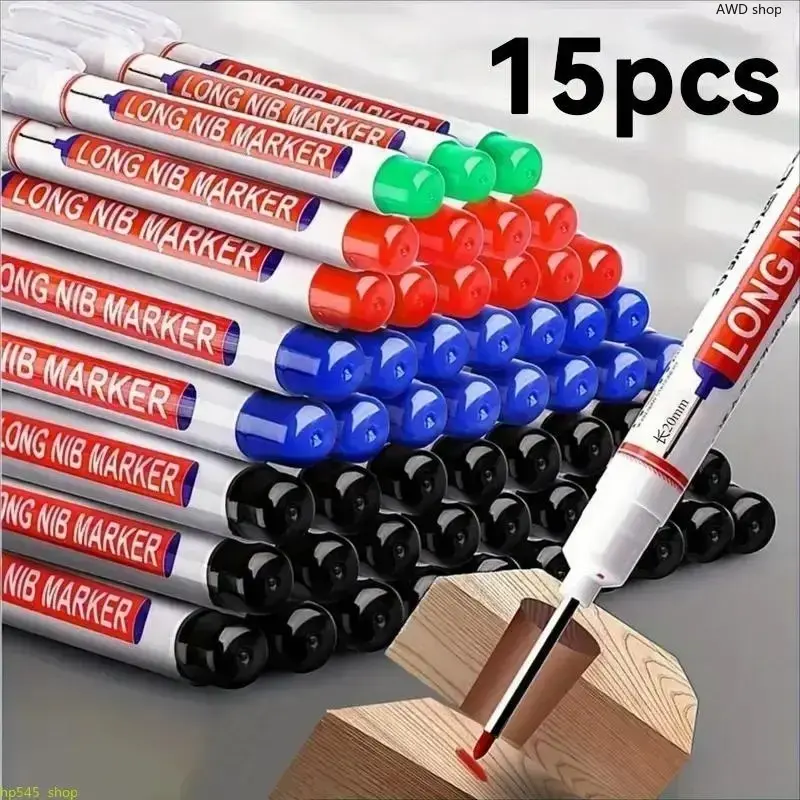 15 Pack Long Nib Deep Hole Permanent Markers, Durable Oil-Based Waterproof Marker Pens, Precision Marking Supplies for Carpenters & Construction Work, Works On Wood, Metal, Plastic & Ceramic Surfaces, Practical Bulk Tool For Industrial And DIY Projects