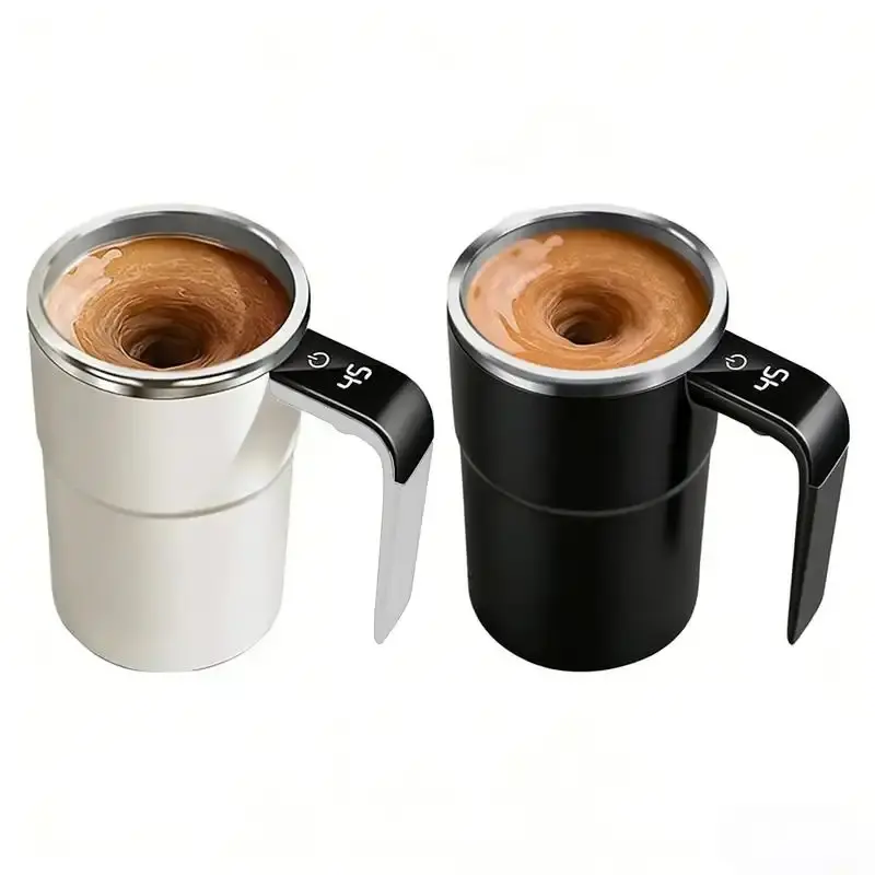 GMOX 2-Pack Self-Stirring Coffee Mugs with Digital Temperature Display, Pink & Black Couple Set for Coffee Lovers, Matching Cups for Home & Office, Holiday Gifts