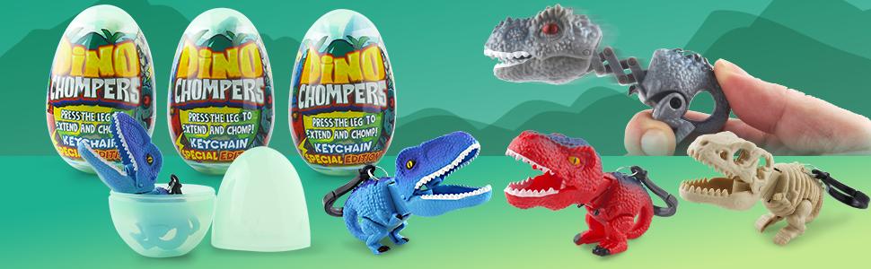 DINOBROS Easter Egg with Dinosaur Toys Filled for Kids, 4 Surprise Eggs Easter Basket Stuffers Fillers with Dino Chomper Birthday Party Favors Gift for Boys and Girls