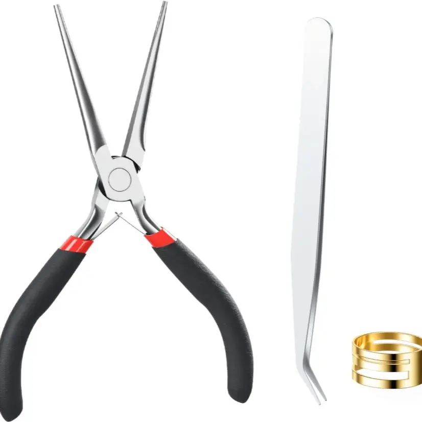 Professional Jewelry Plier Set, Includes Opening Tool and Tweezers, Long Nose Pliers, Wire Winder, Comfortable Grip, Ideal for DIY Beading