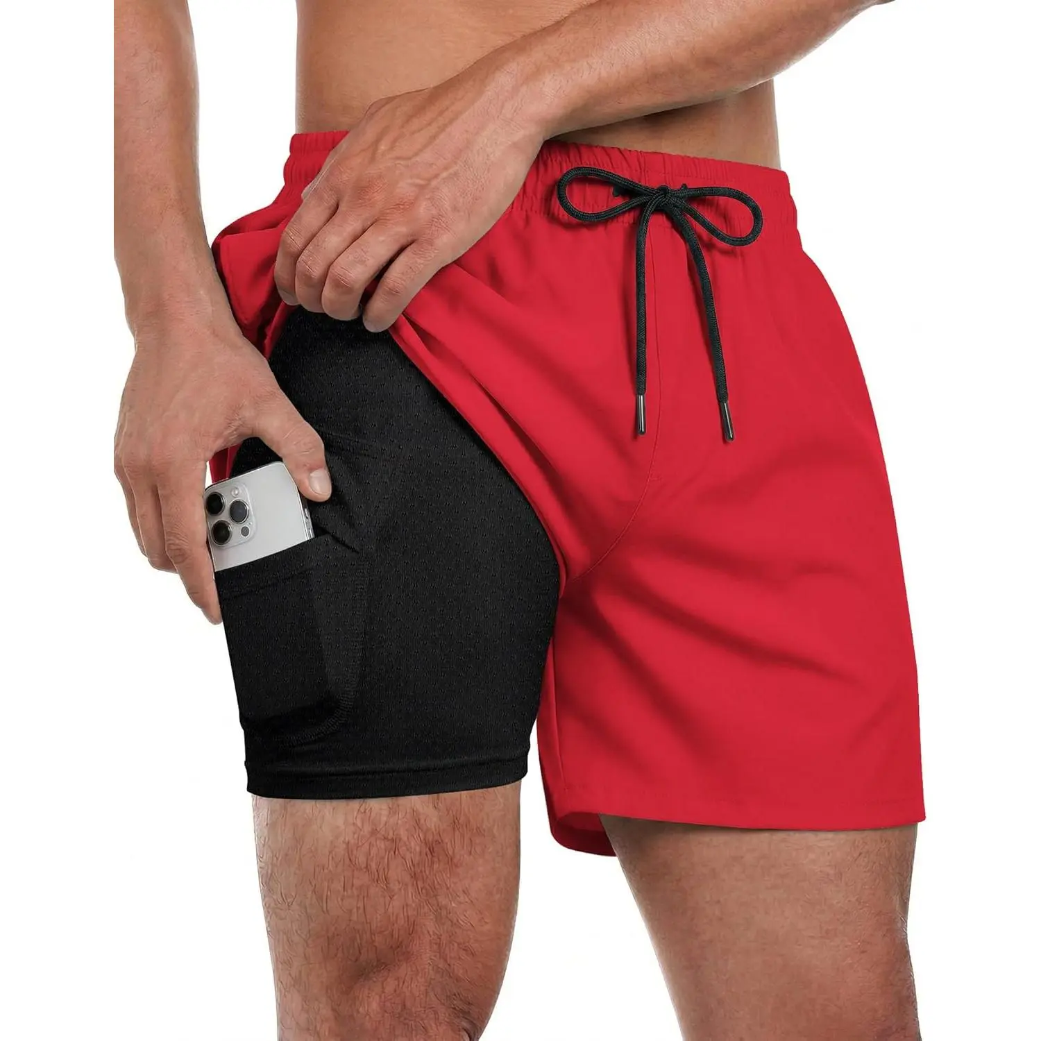 Yufawow Men's Swim Trunks with Compression, 5 Inches, Breathable Liner, Quick Dry Zipper Pockets for Boarding, Beach, Gym, and Running