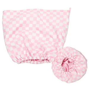 3-Layer Waterproof Plaid Shower Cap with Anti-Silk Lining - High-End Hair Protection Cap for Sleep (Beauty & Personal Care Hair Styling Tool)