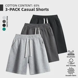 Men's 3-Pack Summer Casual Shorts, Plain Sweat Shorts, Drawstring Elastic Waist Shorts, Minimalist Basic Versatile Knee-Length Shorts, Soft Breathable, Loose Fit  , comfortable   style  , Daily Home Casual Menswear summervibes☀️