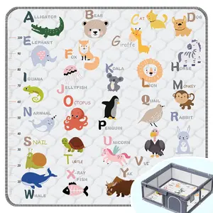 Baby Play Mat,Thick Soft 47" X 47" Playpen mat, Non-Slip and Machine Washable Baby Play Mats  Floor,Crawling Mat  Babies, Toddlers & Infants to Play and Learn (Animal Alphabet-A)