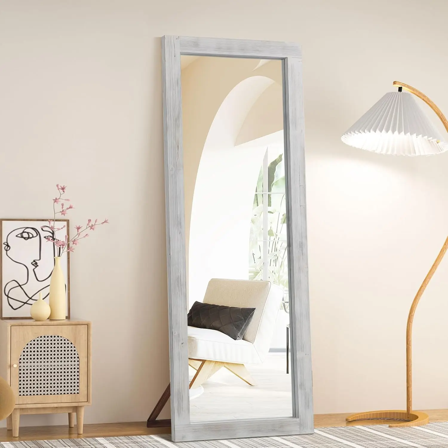 Rustic  Full Length Mirror, 64"x21"  Frame Floor Mirror, Free Standing Mirror for Bedroom Living Room Cloakroom, Weathered White
