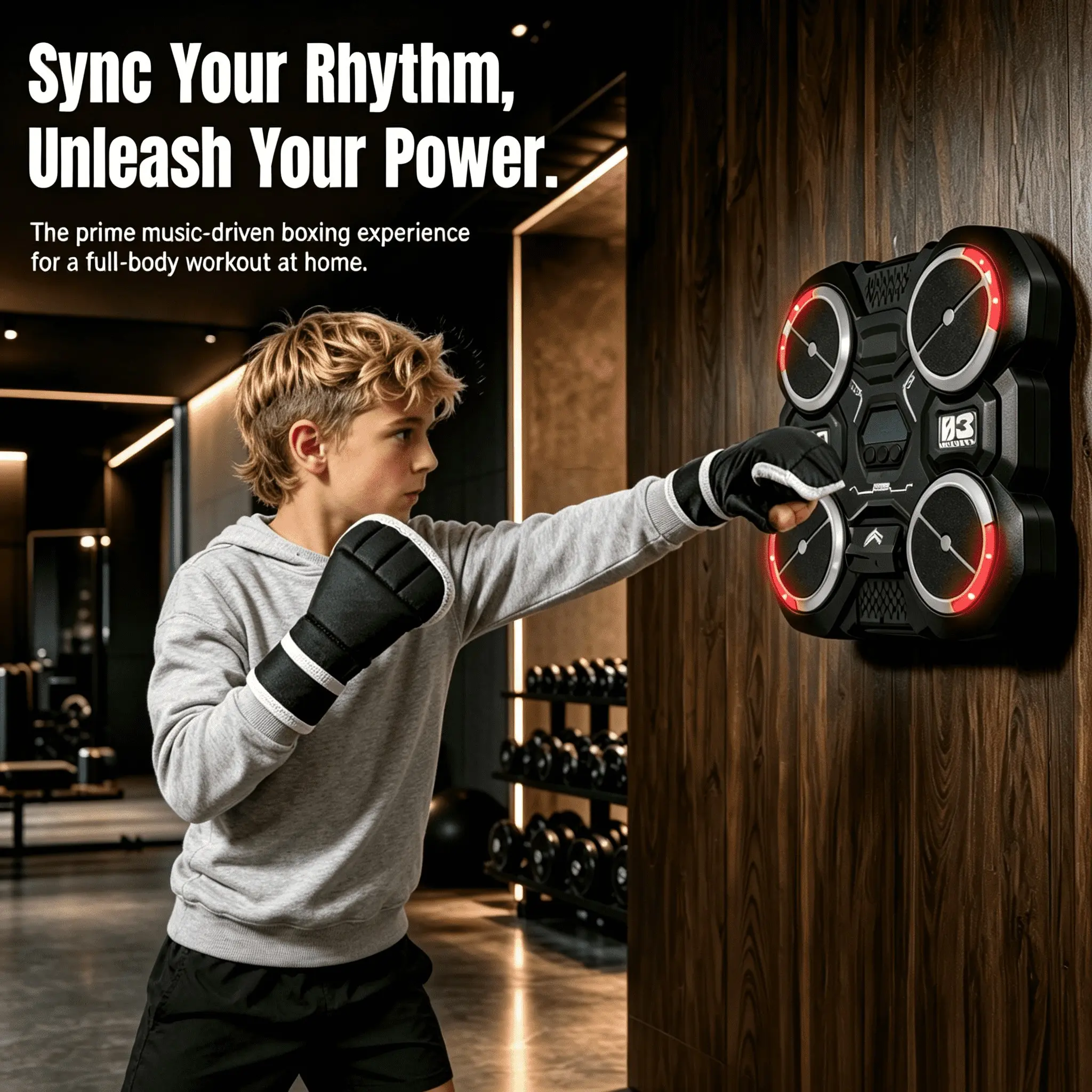 Smart Music Boxing Trainer, Music Boxing Machine for Kids and Adults, Portable Fitness Device, Home Gym Use, Includes Gloves, No Plug Needed, Battery Required, Interactive Boxing Trainer