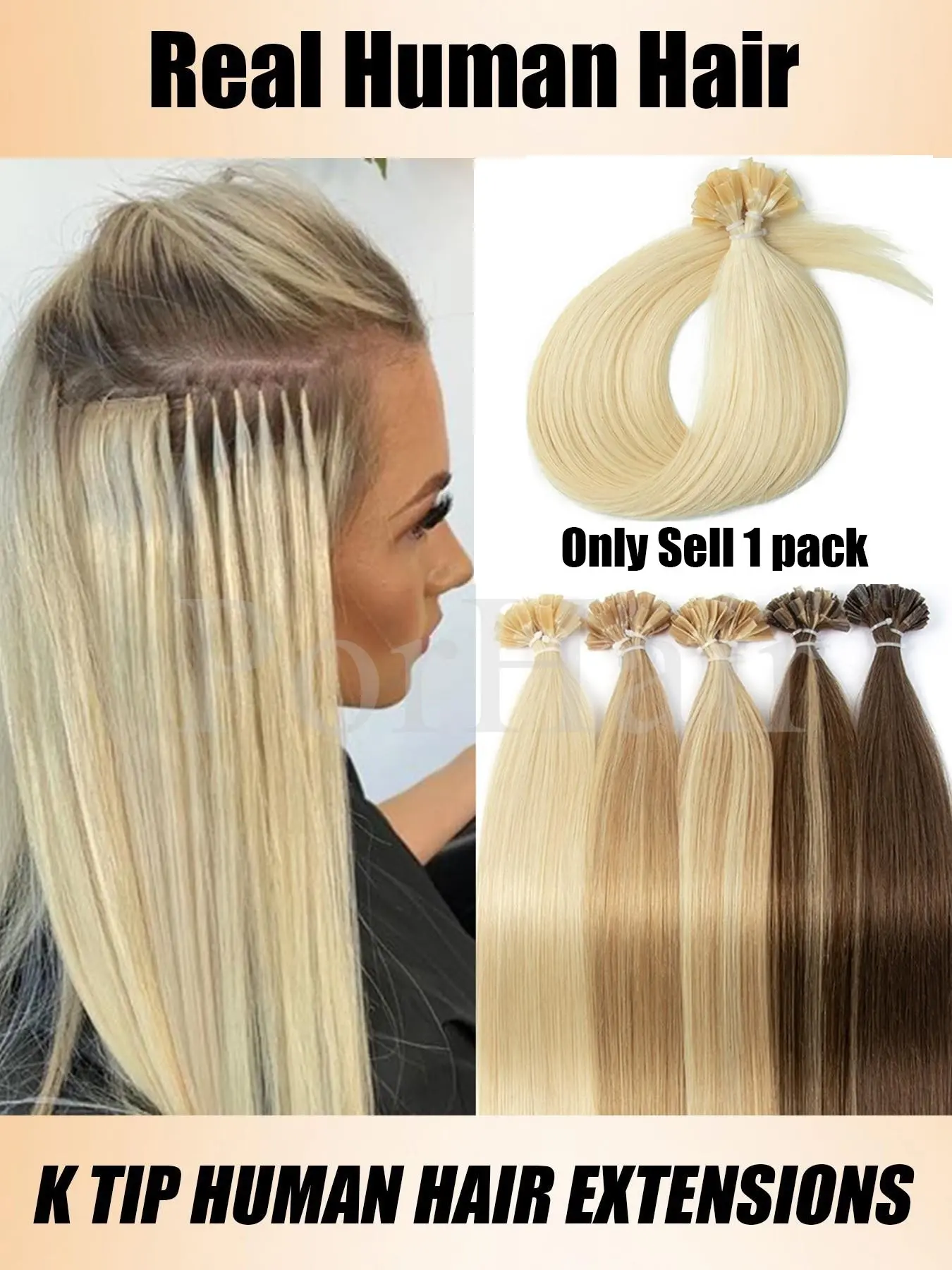 50Strands/Pack K Tip Hair Extensions Human Hair Keratin Tip Hot Fusion Hair Extensions Black Blonde Brown K Tip Human Hair Extensions 30g/pack