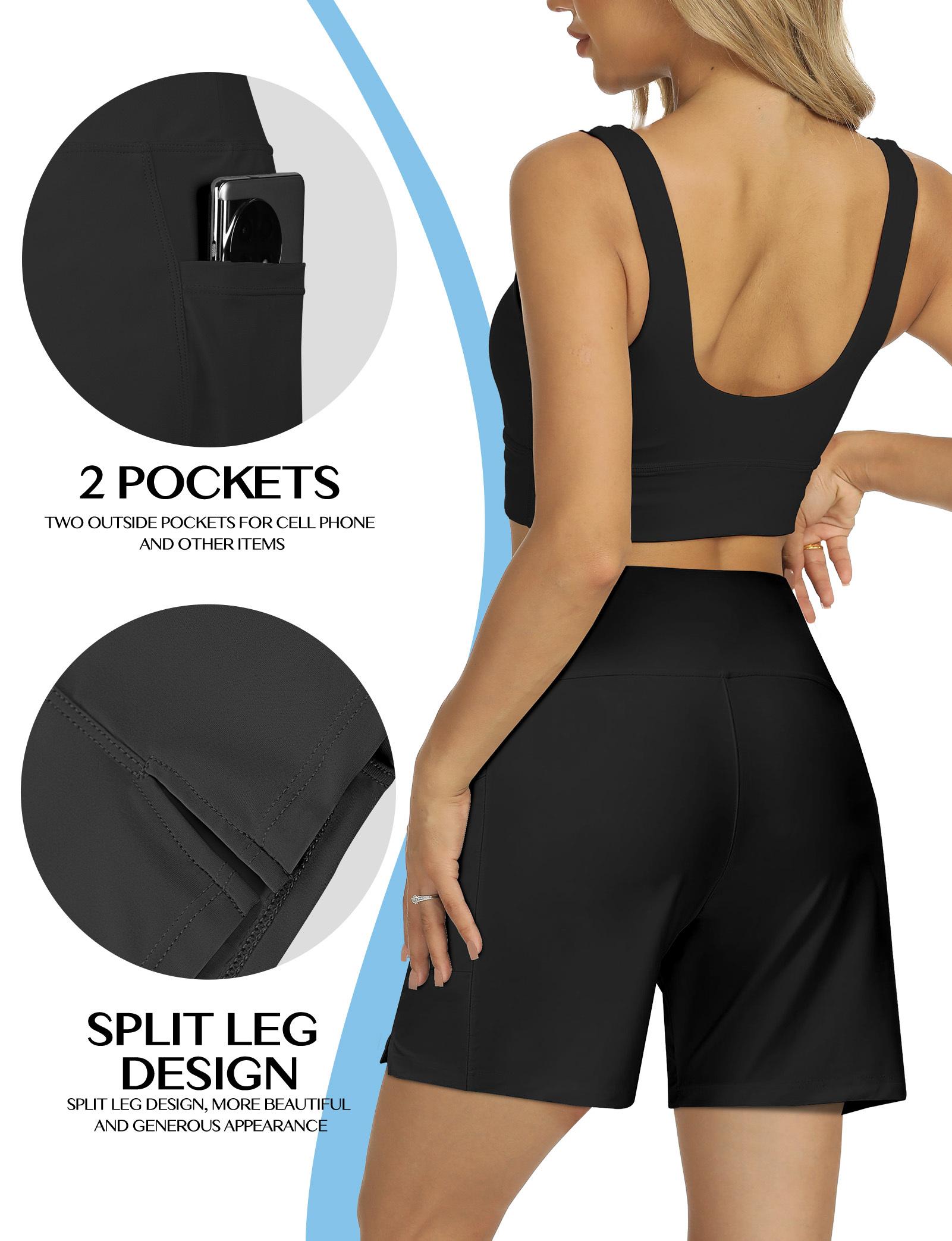 Women's 5 Inch High Waist Swim Board Shorts with Liner and Pockets - Quick Dry Beach & Swim Shorts