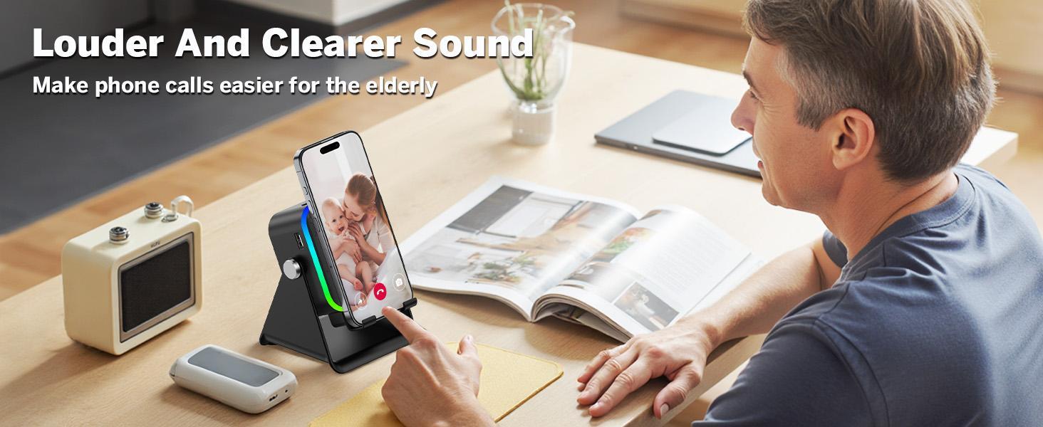 Premium New 5in1 Wireless Induction Audio Speaker Phone Stand Rechargeable Emergency Power Bank 360° Adjustable Mobile Tablet Stand