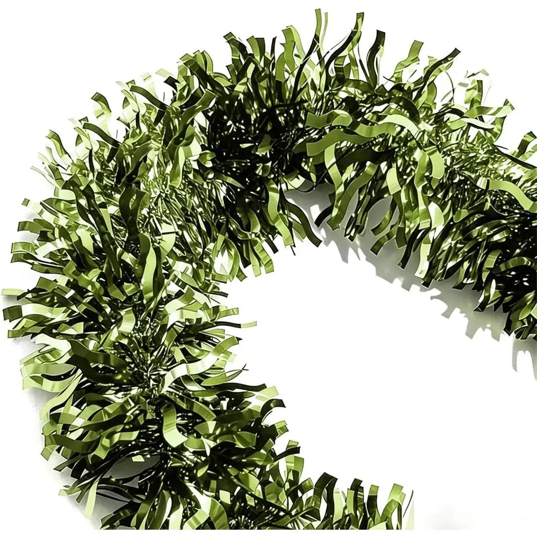 33Ft Christmas Tinsel Garland Shiny Wavy Broadleaf Twist Metallic  Decor for Christmas Tree,  Year Eve Party, Wedding, Anniversary Backdrop,  Indoor Outdoor Decorations(Light Green)