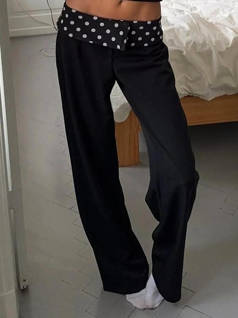 Women's Polka Dot Print Wide Leg Baggy Legged Pants, Elegant Fashion Casual Trousers for Daily Outdoor Wear, Women's Bottoms for All Seasons