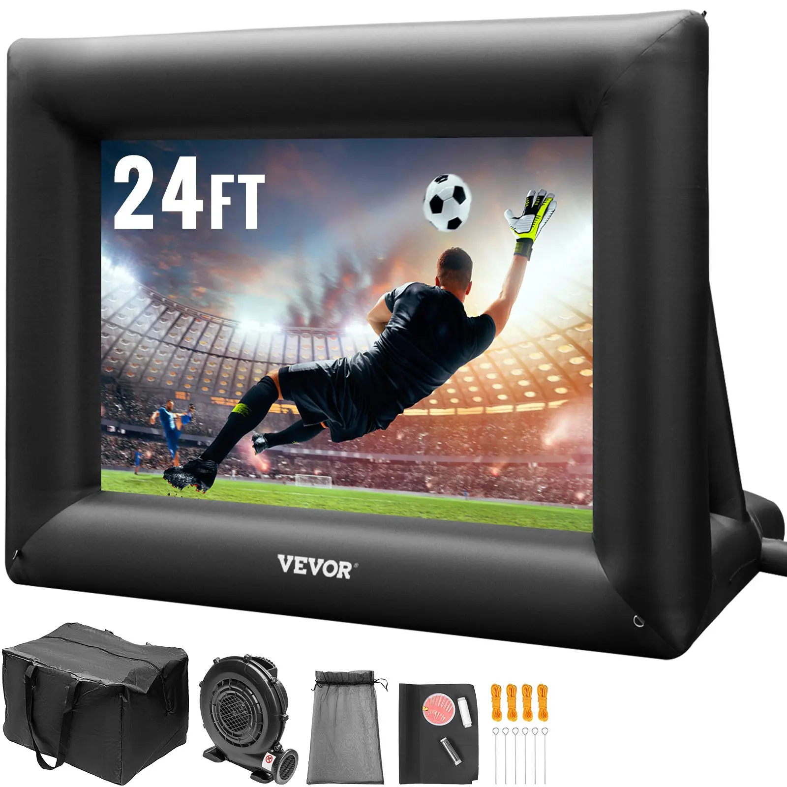 VEVOR 24FT Inflatable Movie Screen, Oxford Fabric Outdoor Projector Screen with 360W Plug-In Air Blower, 16x9 Ratio, Rapid Inflate, Water Washable, Supports Front/Rear Projection for Any Projector