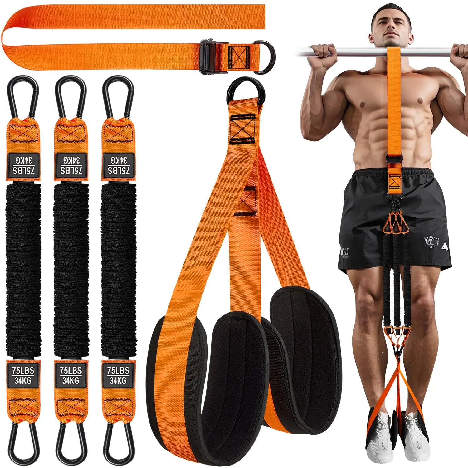 Two Foots Pull Up Assistance Bands, Heavy Duty Resistance Band for Pull Up Bar, Adjustable Weight/Size with Fabric Feet/Knee Rest, Bands for Pull Up Assist for Strength Training, Pull Up