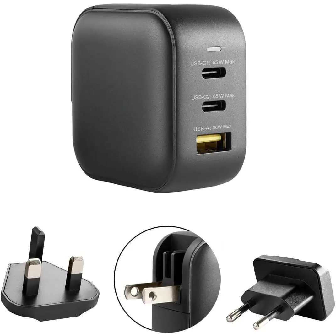 P1 66W Turbo 3-Port GaN Travel Wall Charger USB C  Power Adapter | Foldable Plug (2x USB-C, 1x USB-A) Compatible with MacBook Pro Air, iPad Pro,  17/16/15/13, Galaxy S25 (/UK/EU Plugs)