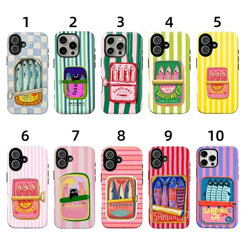 Summerwins Shell Printed Cellphone Case Cover - Retro Foodie Sardine Tin & Canned Fish Design, Soft TPU Inner Layer, Chip-Resistant Polycarbonate, Drop Protection for iPhone 11-18 Pro Max Plus, Samsung Galaxy S22-26 Ultra, Handheld Devices Casing
