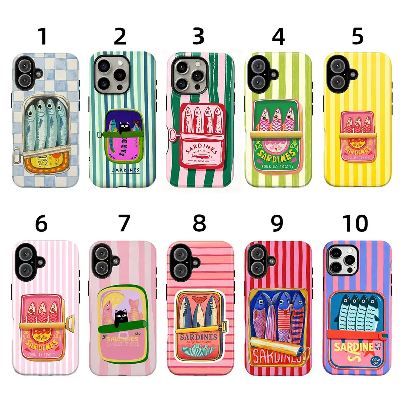 Summerwins Shell Printed Cellphone Case Cover - Retro Foodie Sardine Tin & Canned Fish Design, Soft TPU Inner Layer, Chip-Resistant Polycarbonate, Drop Protection for iPhone 11-18 Pro Max Plus, Samsung Galaxy S22-26 Ultra, Handheld Devices Casing