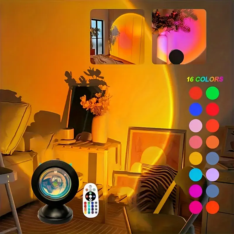 1pc Vibrant Sunset Projection Light - 16-Color Spectrum, USB Remote Control, Dynamic Color Changing LED Light -Creates Warm Home,LED Light Bedroom photography prop