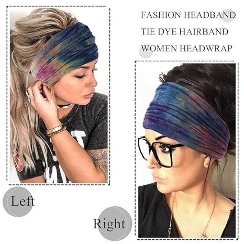 4PCS Wide Headbands Stretch Turban Knotted Hairbands Elastic Yoga Workout Sweatband Running Sport Head Scarf Large African Head Wraps for Women