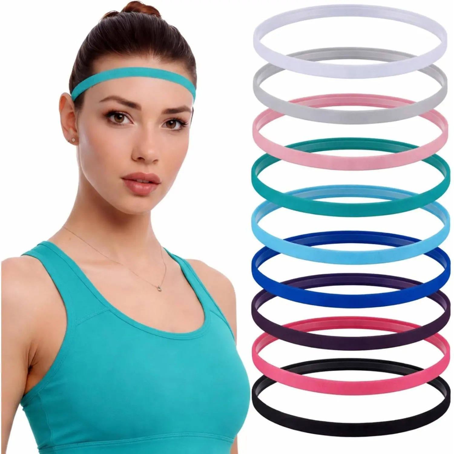 Thick Non-Slip Elastic Sport Thin Headbands Silicone Grip Exercise Hair Sweatbands for Yoga Football Women Men
