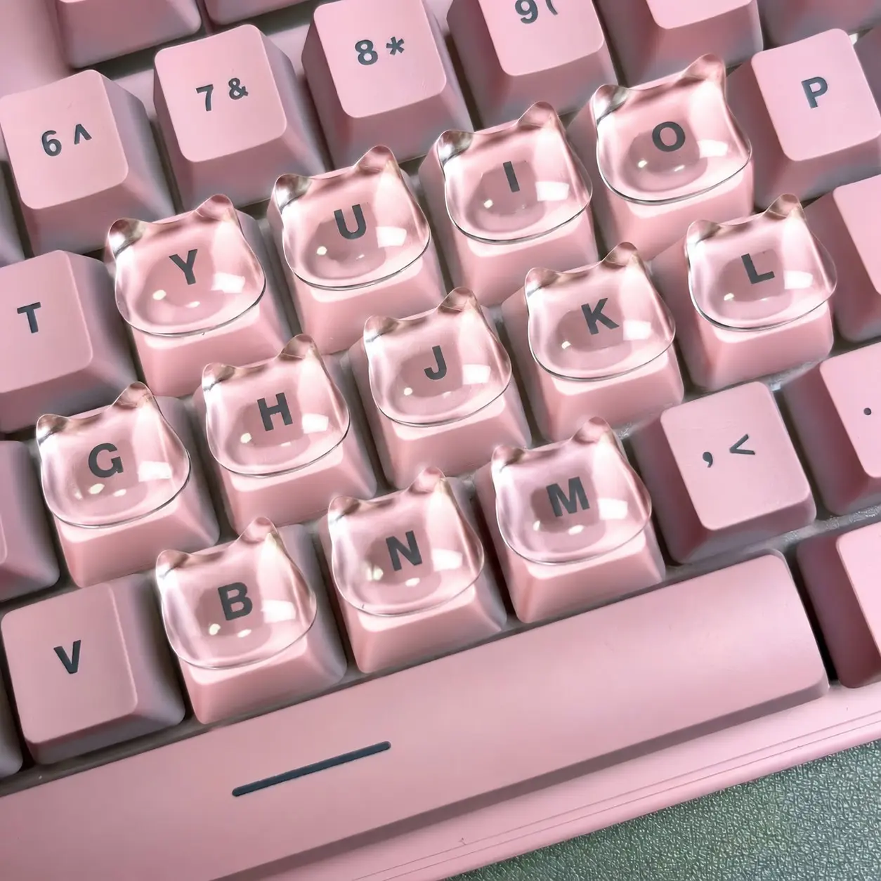 20pcs Cat Keyboard Stickers, Transparent Nail Art Typing Tool, Mini DIY Cat Paw Ear Keyboard Accessories, Cute Crystal Glass Bead Typing Aid