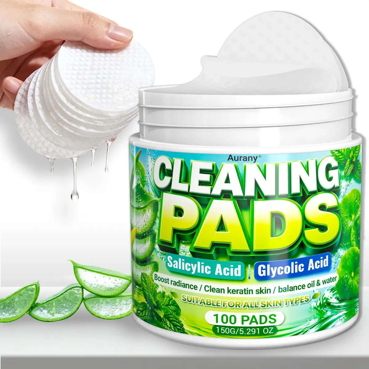 Salicylic Glycolic Pads, Facial Cleansing Pads, Facial Pads Exfoliating， Plant Components, Boosts Radiance, Balances Oil & Water, Daily Skincare, Tends Skin, Refreshing Texture, Cleansing And Moisturizing, Suitable For All Skin Types, Both Men And Women
