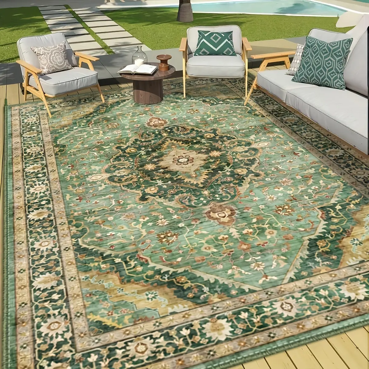 YANYANAN Luxury Large Outdoor Cushion - Floral Print, Non-Slip Silicone Backing, Exquisite Design, Plush Look & Texture - Ideal for Patio Area, Living Room Decor (Textiles & Soft Furnishings)