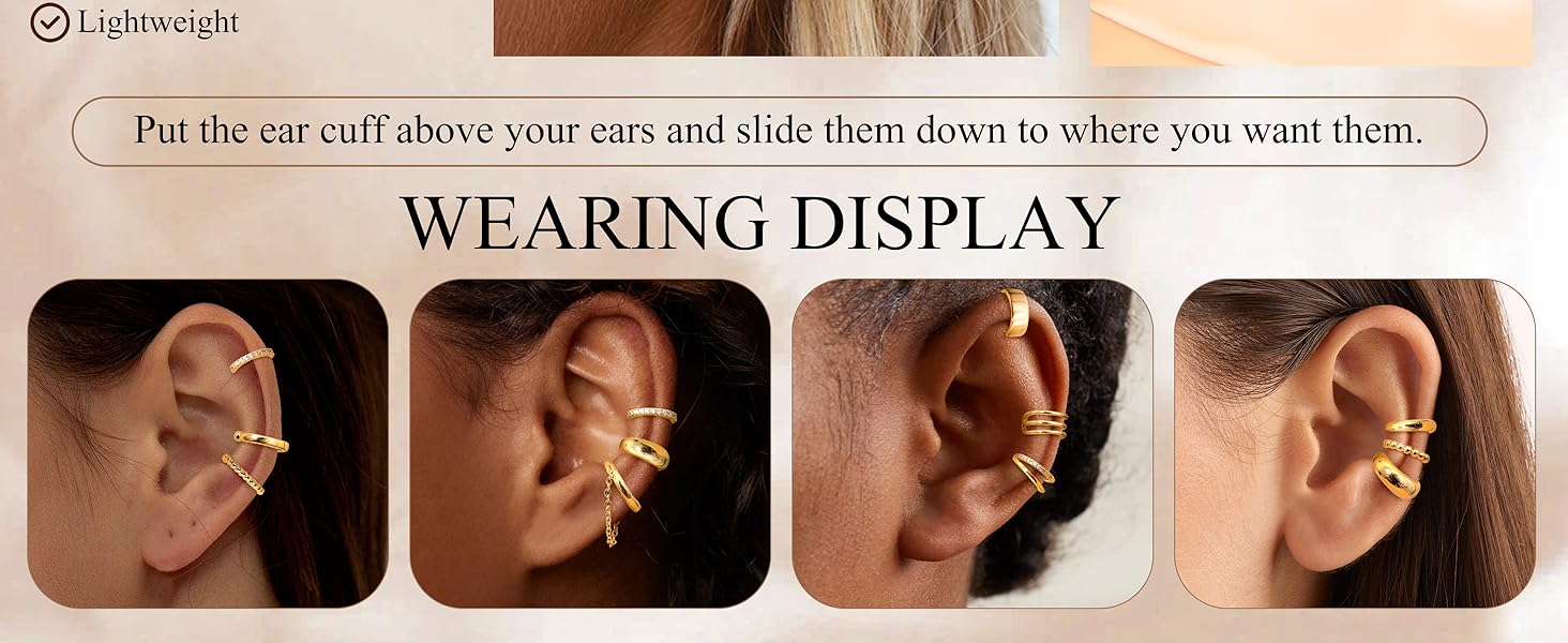 FUNRUN 12 Pcs Ear Cuffs Non Piercing for Women Adjustable Cuff Earrings Non Pierced Cubic Zirconia Ear Cuff Clip on Cartilage Fake Earrings Jewelry