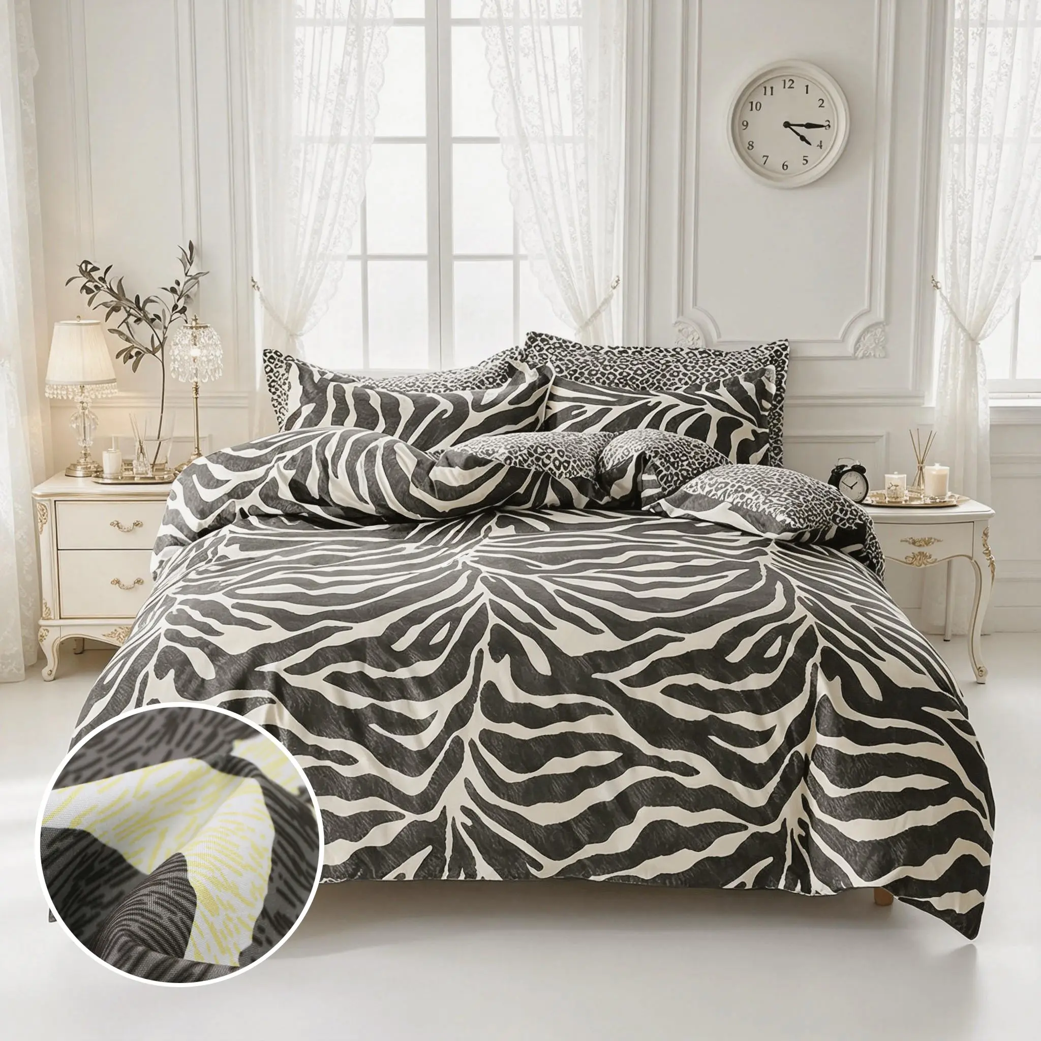 3-piece duvet cover set in grey zebra print with digital printing, soft and comfortable, Pattern Duvet Cover, Printed Bedding Set, Comfy Bedding Sets. Includes 1 duvet cover and 2 pillowcases without inner filling.