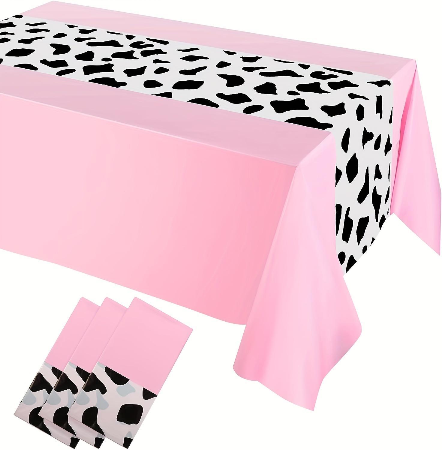 1pc, Denim Tablecloth, Cow Table Runner, Rectangle Tablecloth, Birthday Party Decorations(Pink Elegant Pattern)