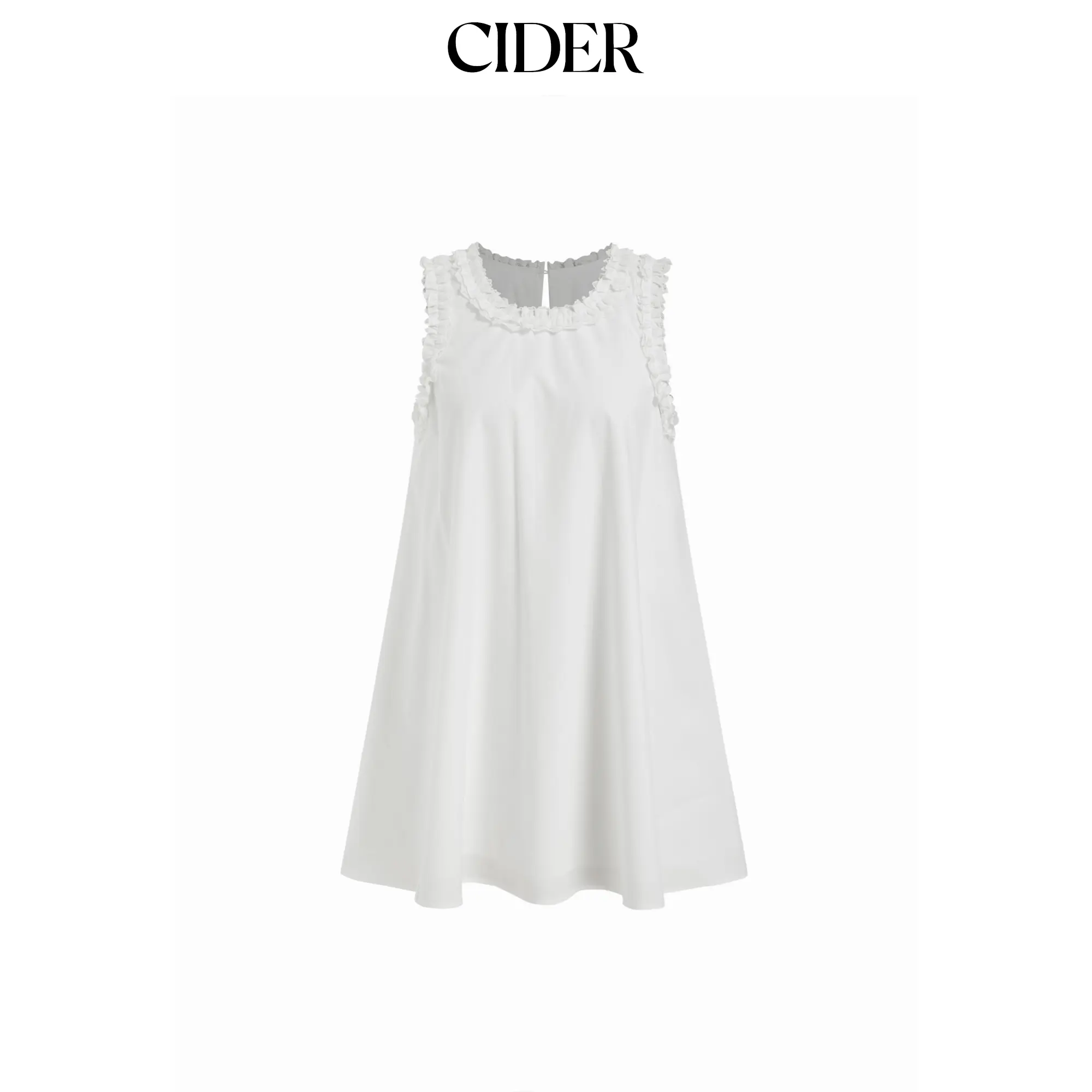 Cider Cotton Round Neckline Ruffle Flared Mini Dress