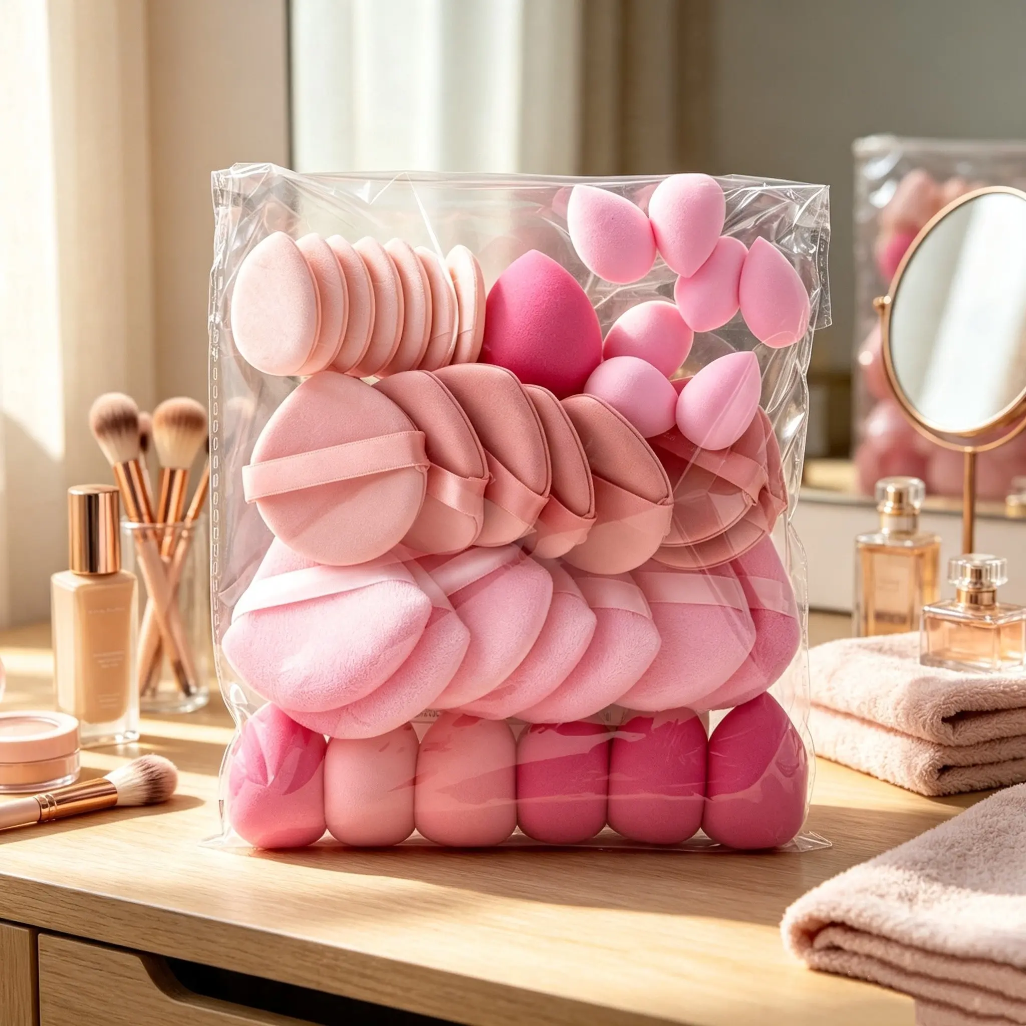 35pcs Makeup Sponge and Powder Puff Set Includes Cushion Puff Little Finger Puff Mini Sponge Eggs Variety of Shapes Sizes Wet Dry Use No Waste Even Flawless Finish Full Set Daily Beauty Tool Great Value for Home Travel