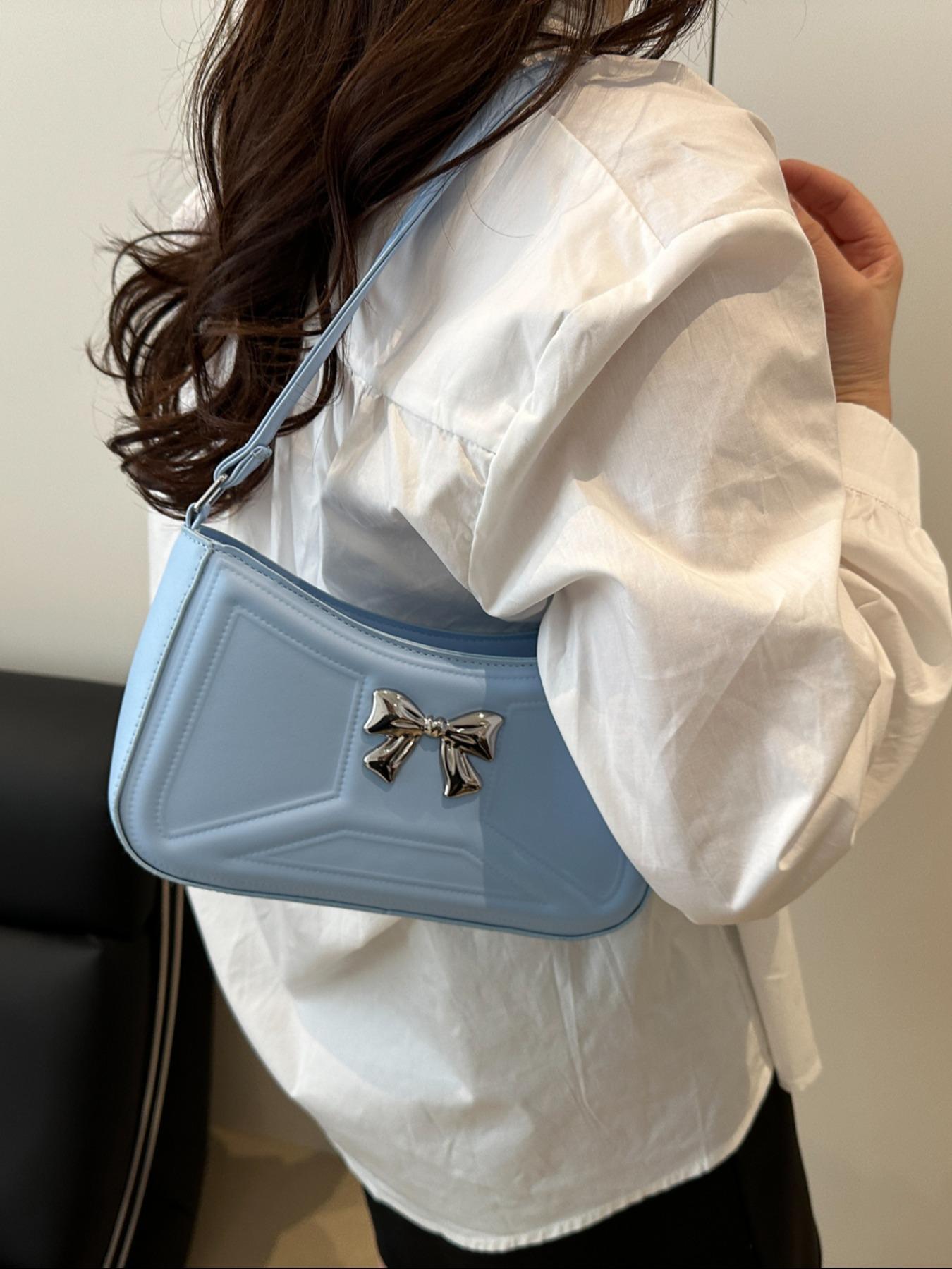 Women's Elegant Bowknot Decorated Shoulder Bag, Fashionable Solid Color Crossbody Bag for Work & Daily Used, Casual Trendy Versatile High-quality Daily Commuting Bag, Casual Trendy Purse