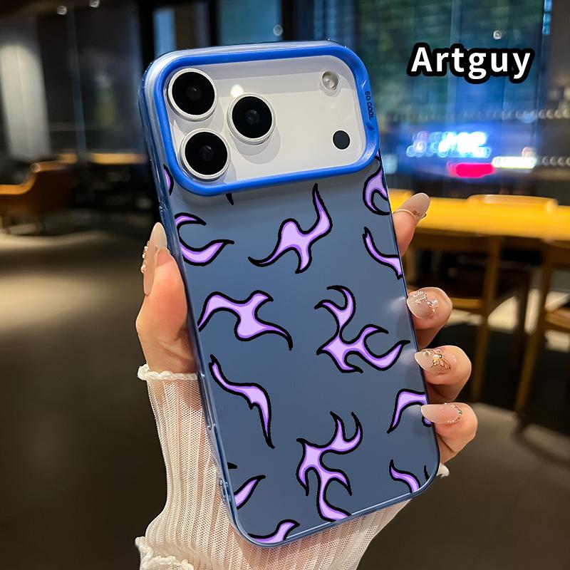 Phone Case for iPhone Pro Max 16 15 Air 14 Plus 16E 13 12 11 X XS XR Purple Flames Pattern Matte Shockproof Anti-Scratch Stylish Smartphone Cover