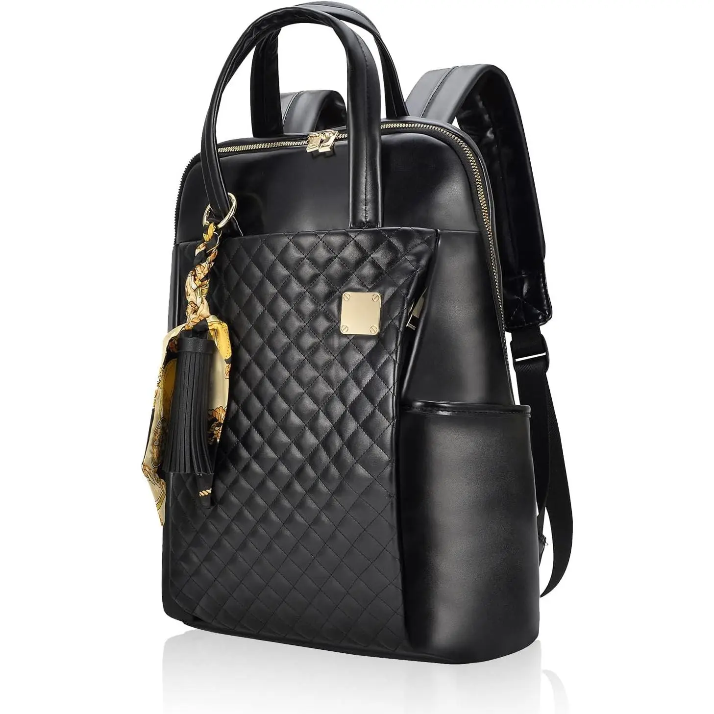 Laptop Backpack for Women Slim Travel - Laptop Bag  Case Fit up to 15.6-inch Notebook Lightweight Medium Size Purse for Work Bookbag Business Fashion Stylish PU Leather Black
