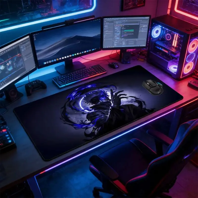 High-Contrast Dark Anime Character with Neon Energy Effect Large Mouse Pad, Anime Mousepad, Non-Slip Rubber Base with Stitched Border, Modern Dark Cyber Action Art Design, Durable Accessory for PC Gaming Setup, Gift for Action Anime Fans & Gamers backtosc