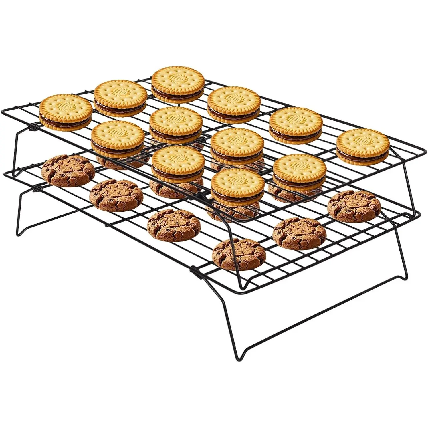 2-Tier Cooling Rack for Baking - 15.75" x 9.84" Stackable Stainless Steel Wire Rack, Non-Stick, Collapsible, Space-Saving Design for Cookies, Cakes, and , Gifts for Baking Enthusiasts