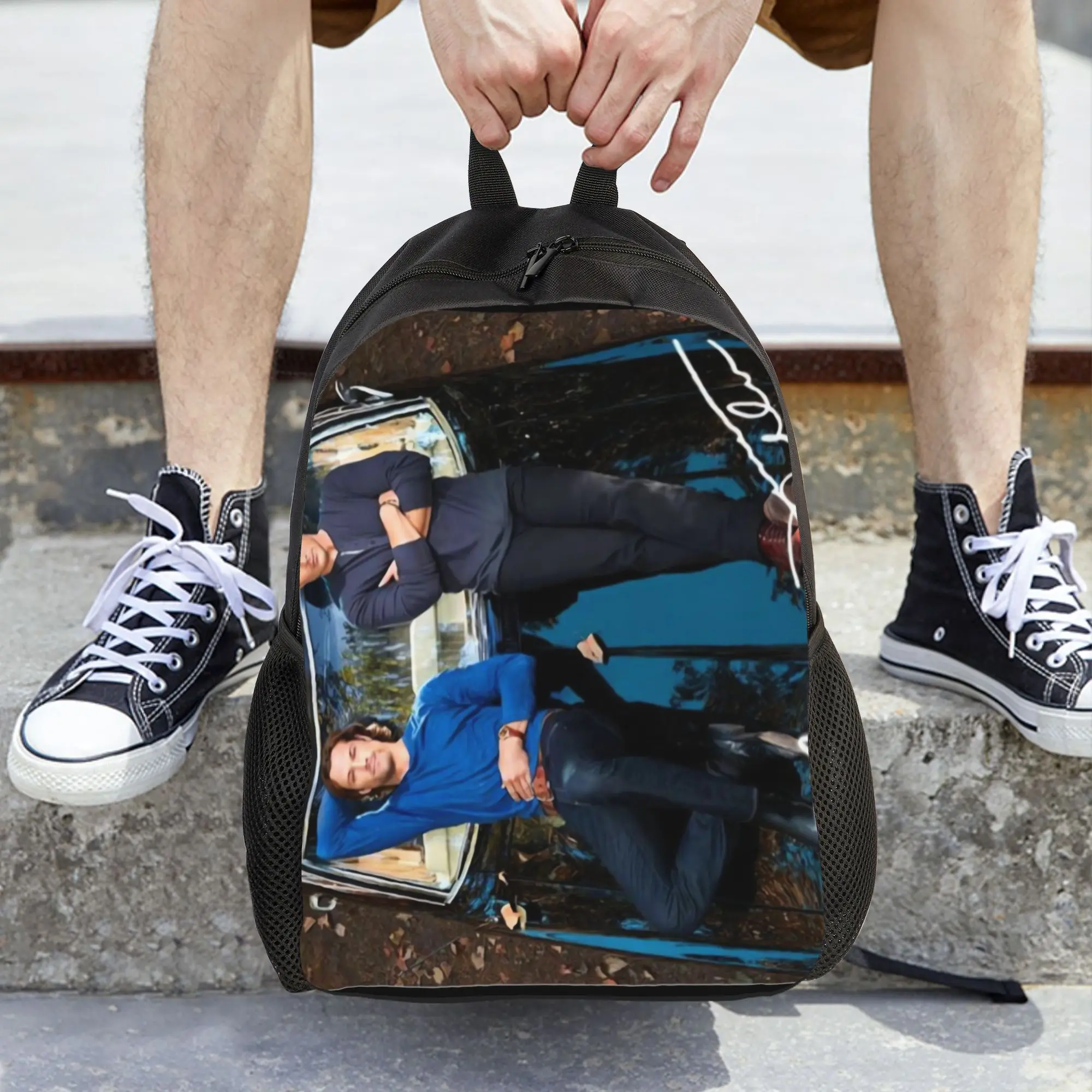 Supernatural The Winchesters Casual Chic Synthetic Backpack with Iconic Impala Scene Print - Zip-Closure School Bag for Horror TV Fans, Female/Male Holiday Trips, Youth