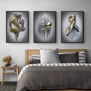 3 Pieces Modern Figure Nordic Romantic Couples Art, Canvas Wall Mural, Warm Emotion Home Art, Contemporary Gallery Decor, Soft Tone Painting, Wall Decor for Office, Bedroom and Living Room, Framed or Unframed.