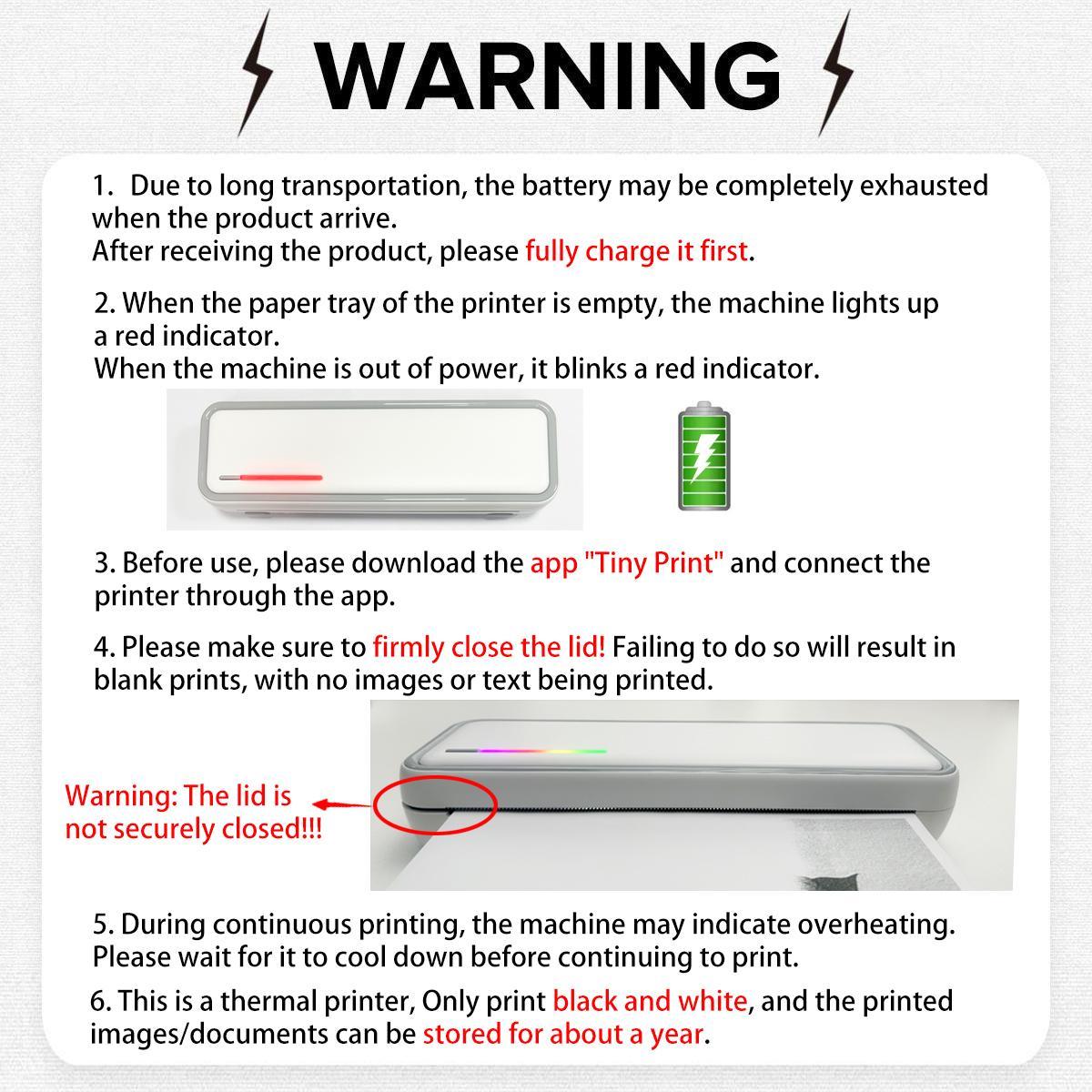 Portable A4 Thermal Printer, Battery-Powered Wireless Printer (Battery Not Included) Supporting Mobile BT and PC Printing, Smart Printer for Home, School and Office, Valentine's Day Gift