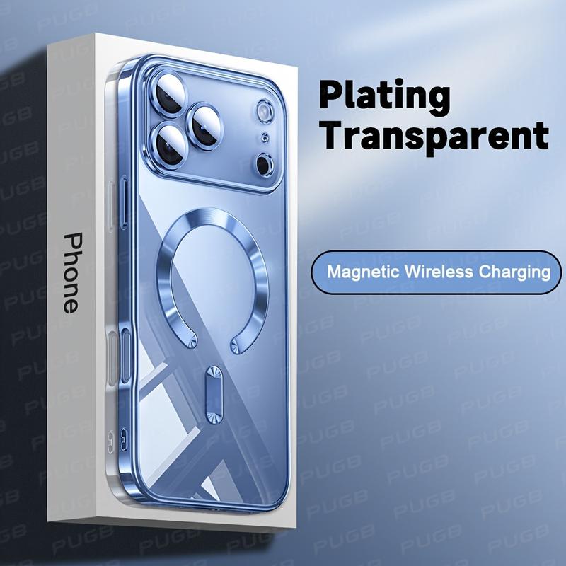 Premium Magnetic Wireless Charging Phone Case for iPhone 11 12 13 15 16 17 Pro Max & Air Plus with Camera Lens Protection Shockproof Clear Soft Cover