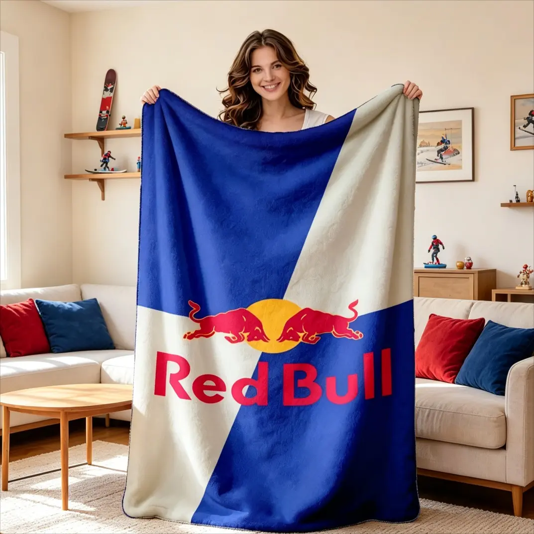 Bull Colorblock Logo Lightweight Flannel Blanket, Soft Breathable Cozy Throw Blanket for Spring Summer, Bedroom Holiday Decor Home Decor Blanket, Bed Sofa Office Camping Travel, Multifunctional Decorative Blanket for Adults Kids