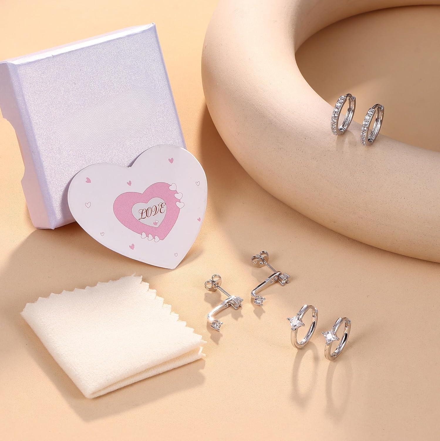 3-4 Pairs 925 Sterling Silver Earrings for Women, Dainty 14K Gold Plated Stud Hoop Earrings Sets for Multiple Piercing, Hypoallergenic Small Silver Hoop Earrings Stacks for Sensitive Ears Women Trendy Earrings